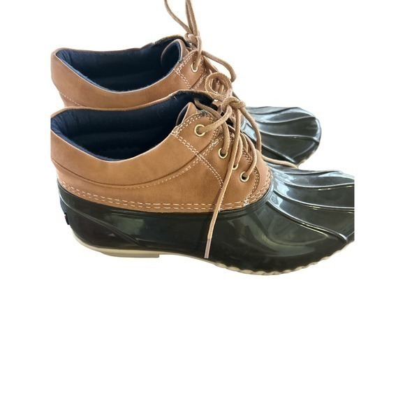 Tommy Hilfiger Tweat-t Womens Size 7m ankle brown Duuck Lace up‎ rain shoes boot - Picture 1 of 4